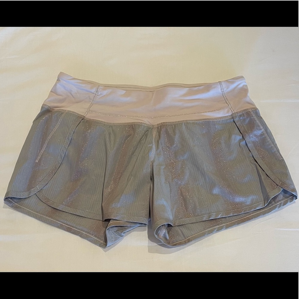 Lululemon low-rise, lines running shorts.